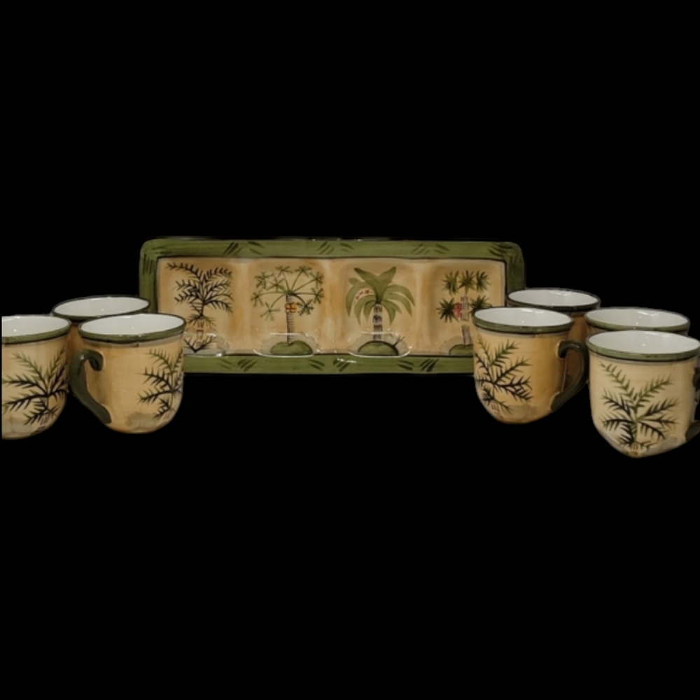 WEST INDIES 4 PART RELISH PLATE AND 7PC MUGS